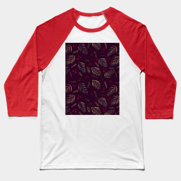Christmas tree branches and berries - burgundy Baseball T-Shirt by wackapacka